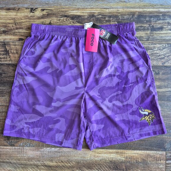 NWT FOCO NFL Minnesota Vikings Tonal Camouflage Shorts Pocket Drawstring Purple - Picture 2 of 13
